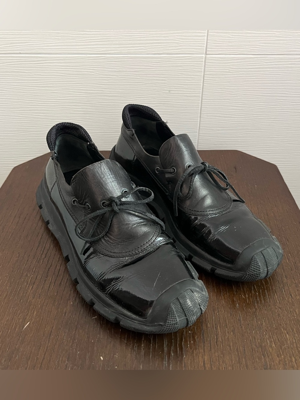 Miu Miu 1999 Black Patent Leather Moccasin Sneakers - size 37.5